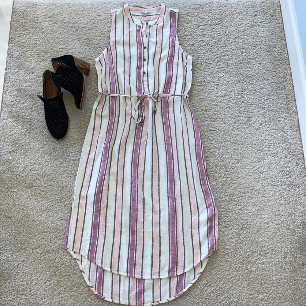 Splendid Linen Button Front Midi Dress